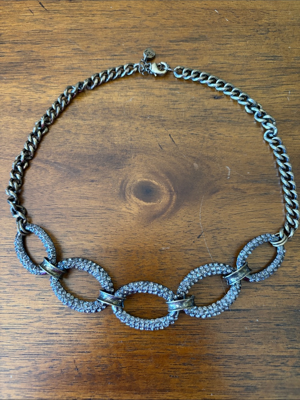 LOFT Gunmetal Crystal Oval Link Necklace